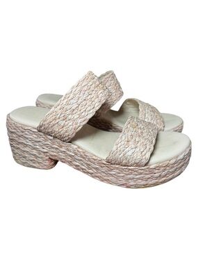 Neutral Woven Platform Slide Sandals Size 8 Beach Resort Summer Chic